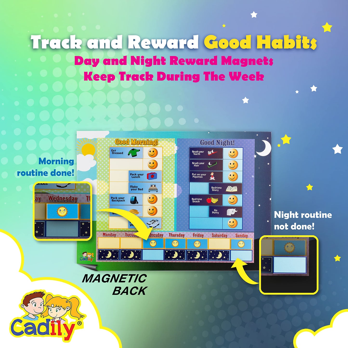 Cadily Magnetic Chore Chart for Kids – Visual Routine Board for Tiny Humans Who ‘Forget’ Everything