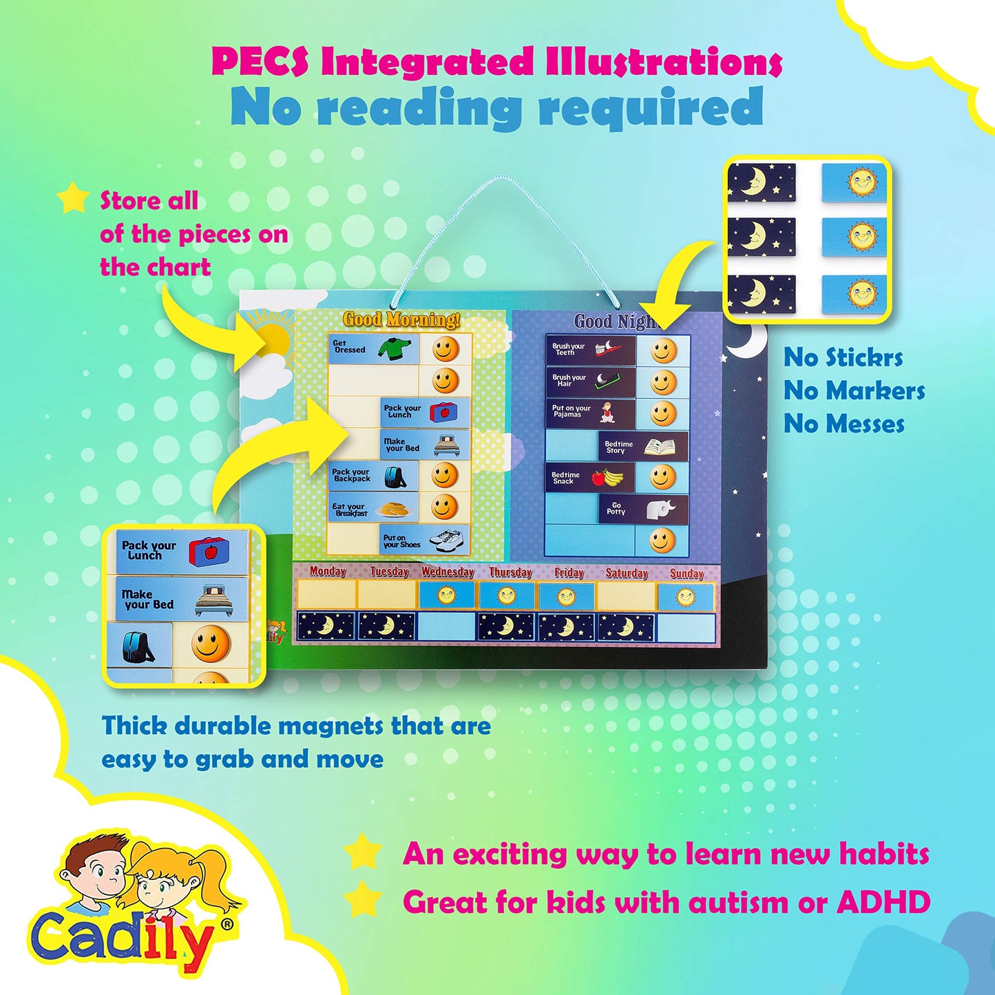 Cadily Magnetic Chore Chart for Kids – Visual Routine Board for Tiny Humans Who ‘Forget’ Everything
