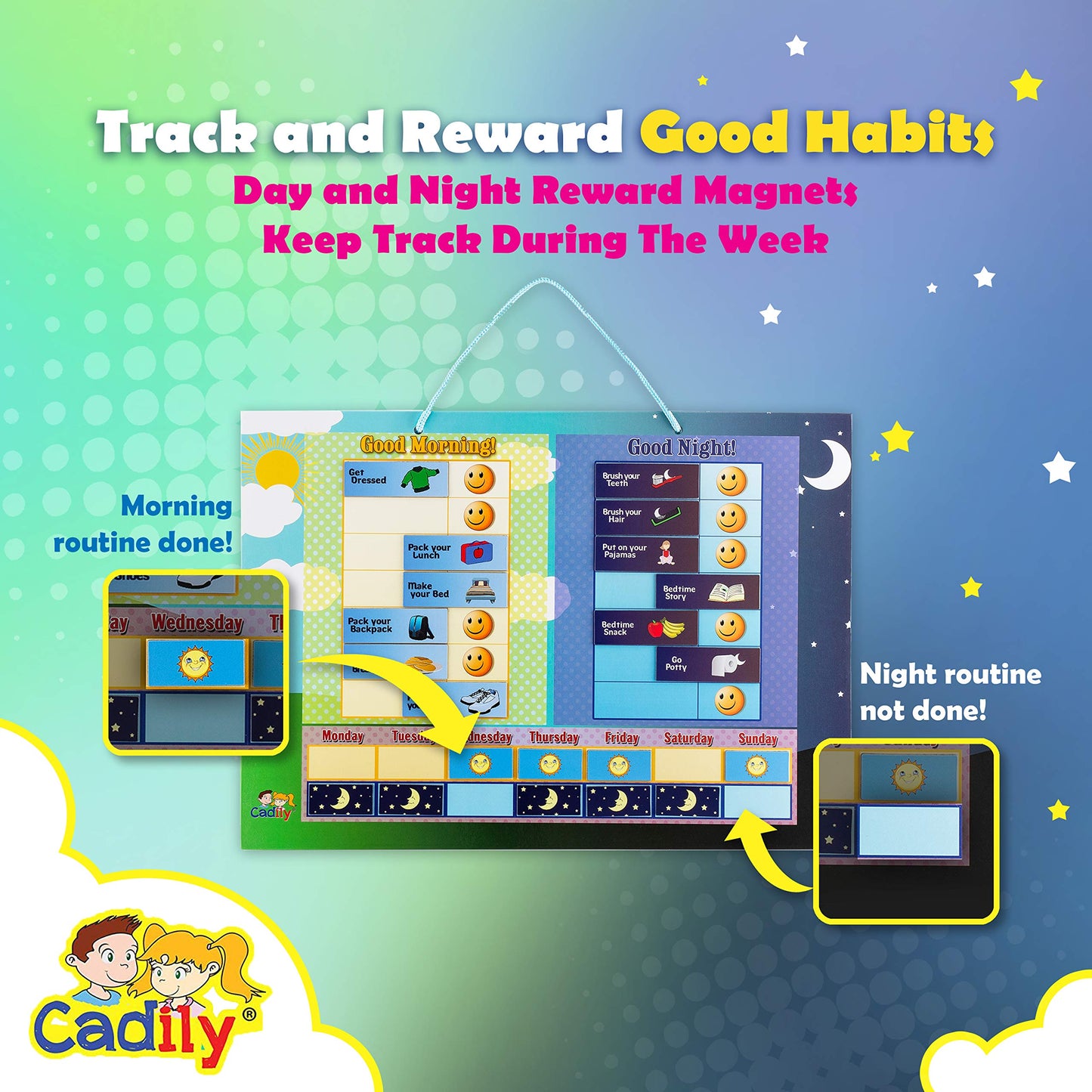 Cadily Magnetic Chore Chart for Kids – Visual Routine Board for Tiny Humans Who ‘Forget’ Everything
