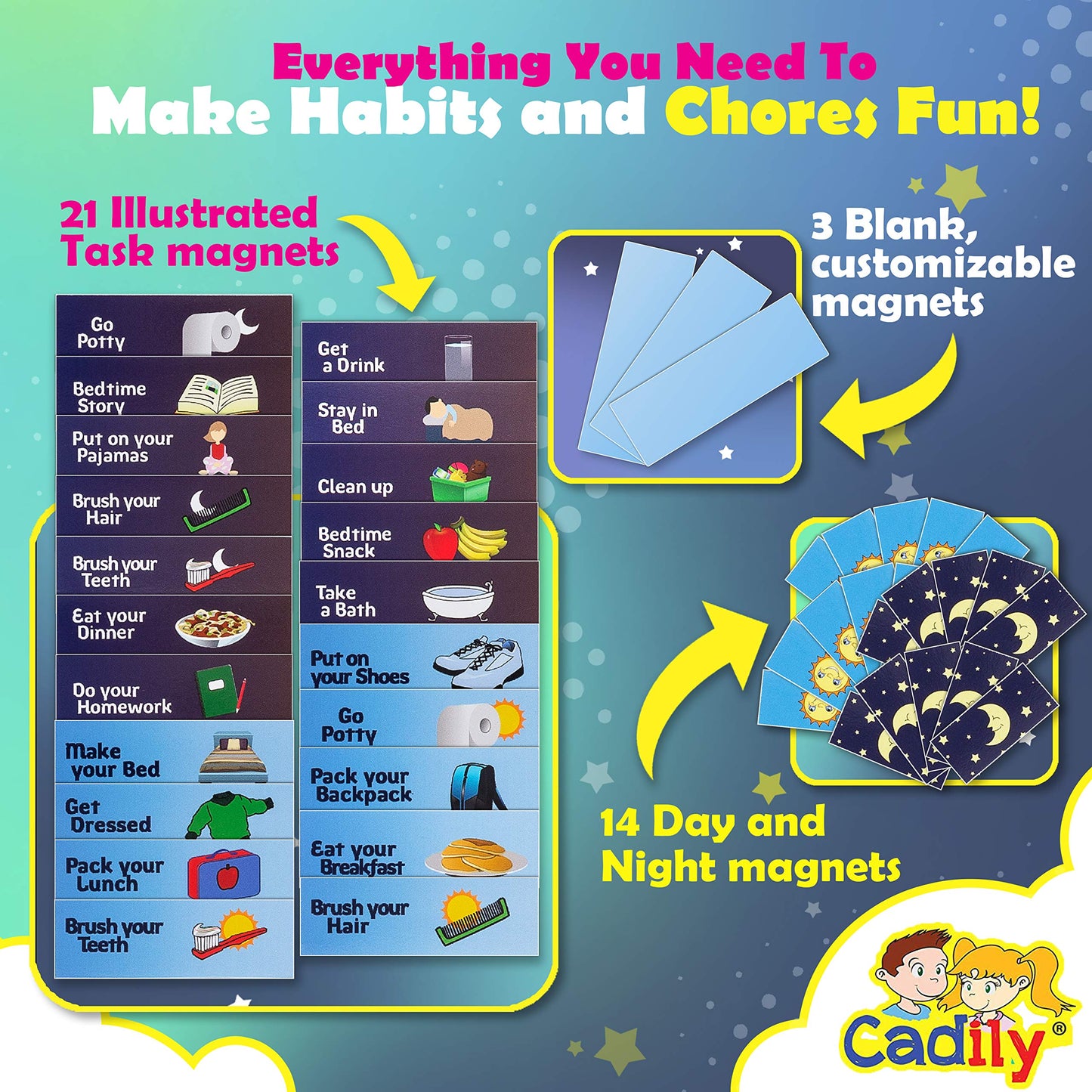 Cadily Magnetic Chore Chart for Kids – Visual Routine Board for Tiny Humans Who ‘Forget’ Everything