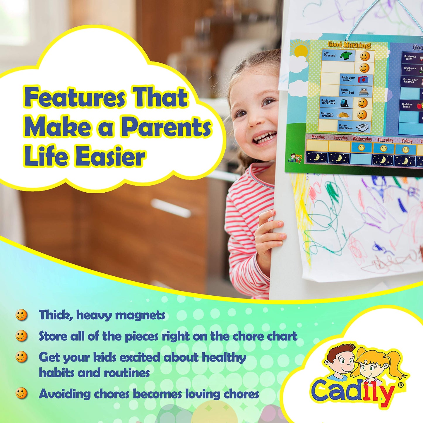 Cadily Magnetic Chore Chart for Kids – Visual Routine Board for Tiny Humans Who ‘Forget’ Everything
