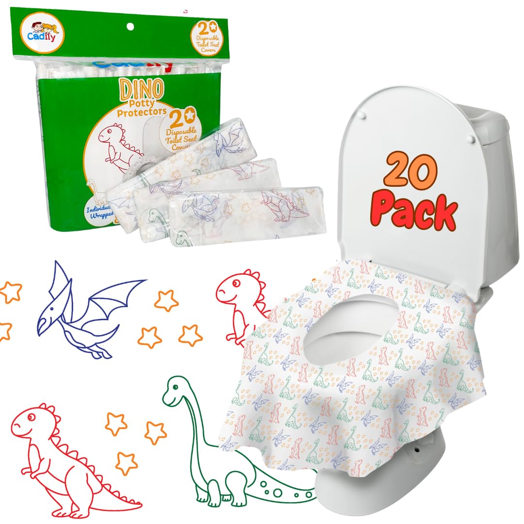 summer infant toilet seat covers Cadily Dino Disposable Toilet Seat Covers for Kids & Adults: 20 X-Large, Waterproof, Portable, Individually Wrapped Toilet Seat Cover That Completely