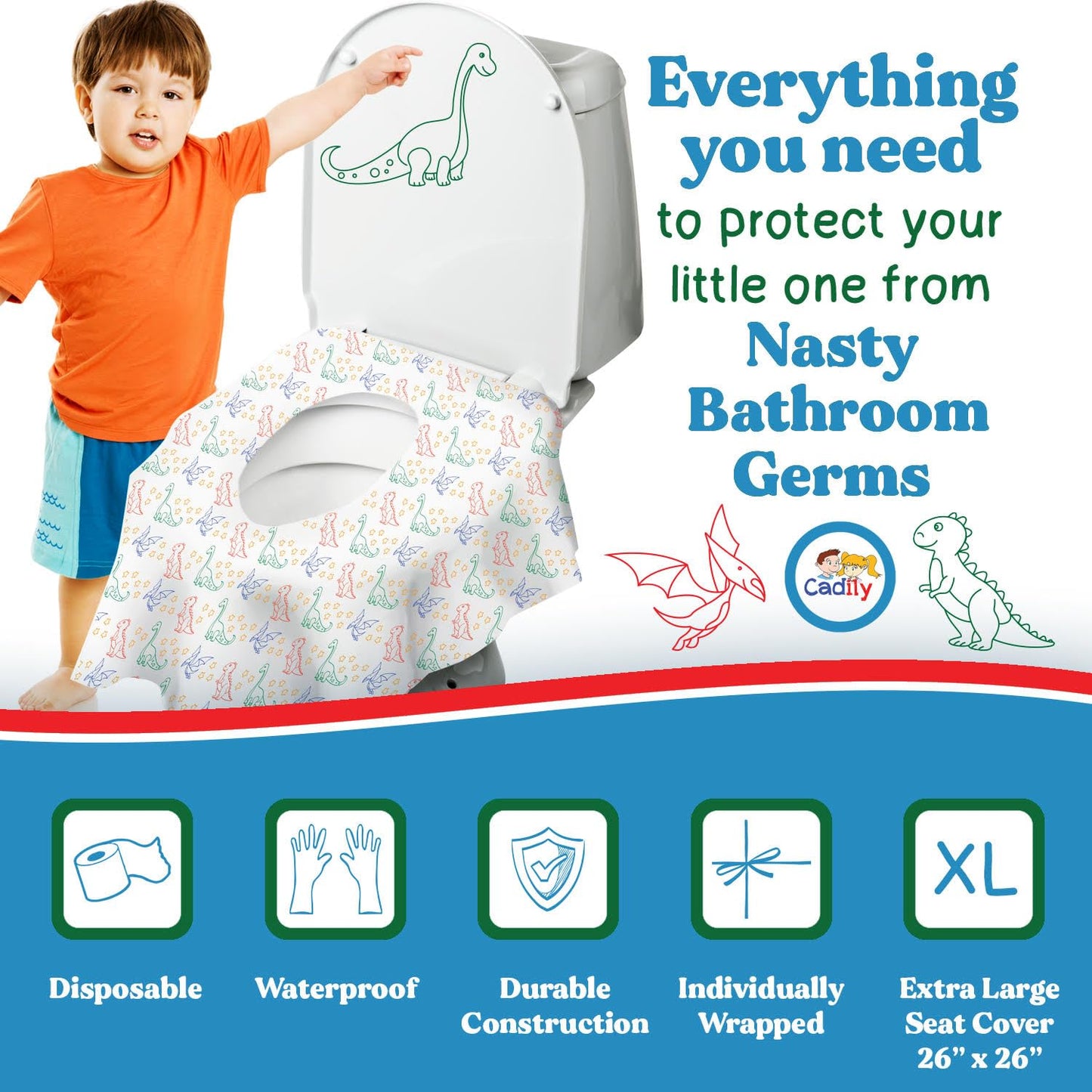 Cadily Toddler Toilet Seat Covers – Disposable, Waterproof & Public Potty Protection On the Go